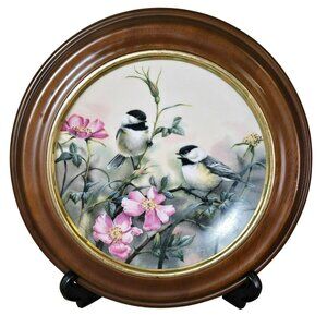 Lenox 1993 Natures Collage Plate Rose Morning Wood Frame D5927 Chickadee Birds